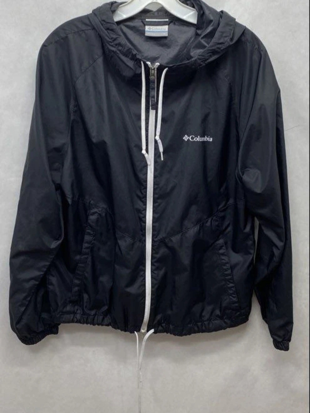 Columbia Flash Forward Windbreaker Jacket Black White Full Zip Hooded Medium M